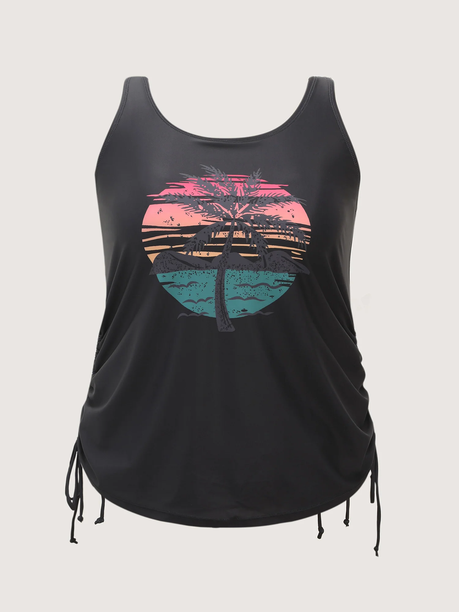 Island Print Drawstring Adjustable Swim Top - Image 16