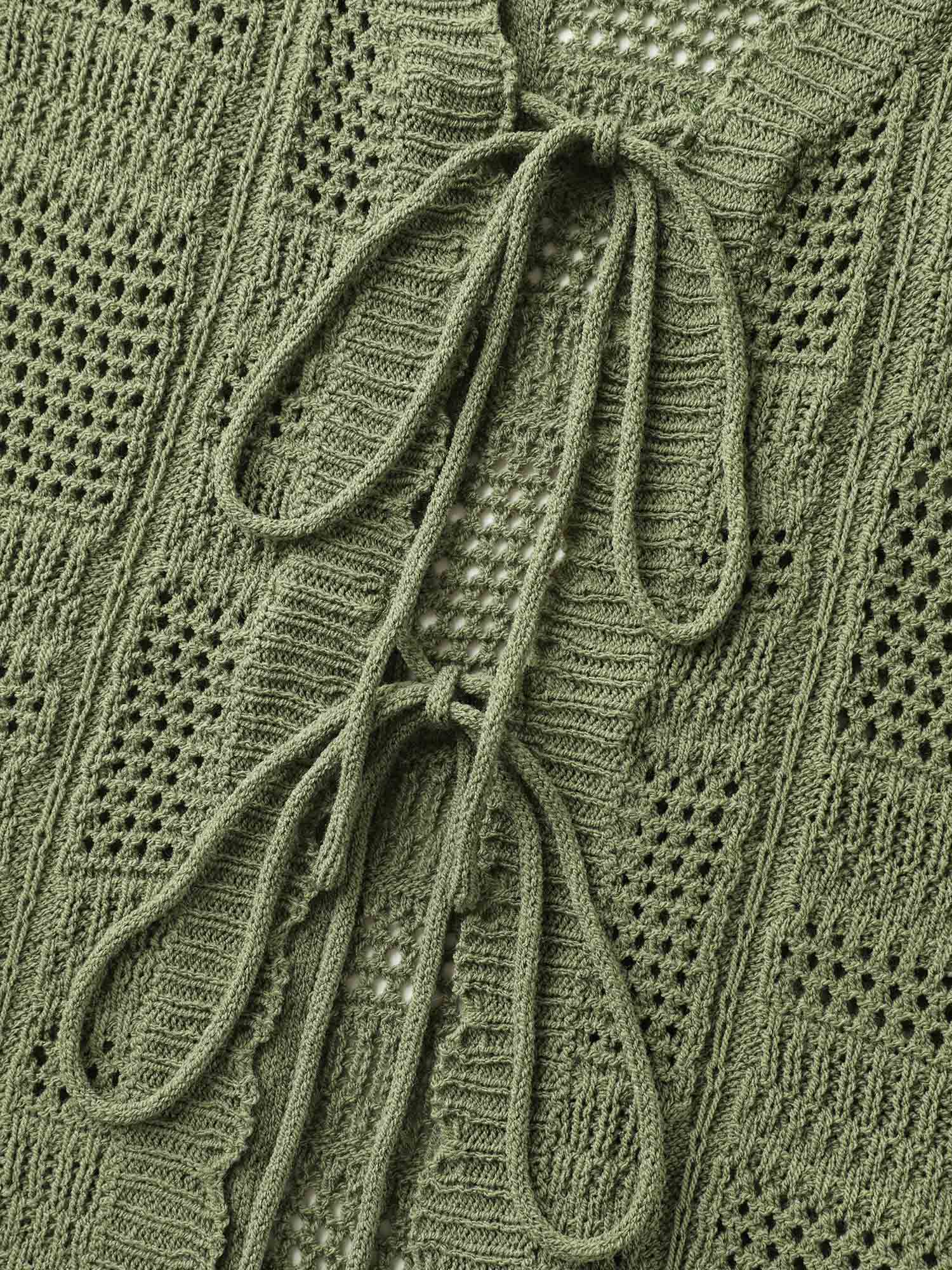 Crochet Textured Front-Tie Knit Cardigan - Image 7