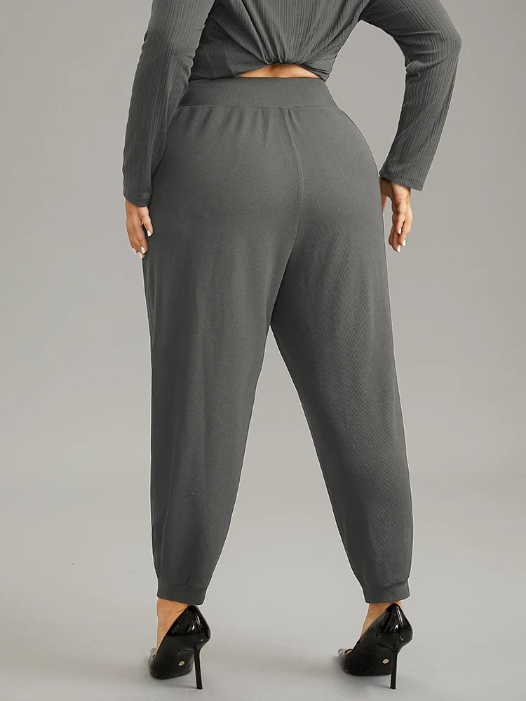 Crossover Plain Texture High Rise Pants - Image 8