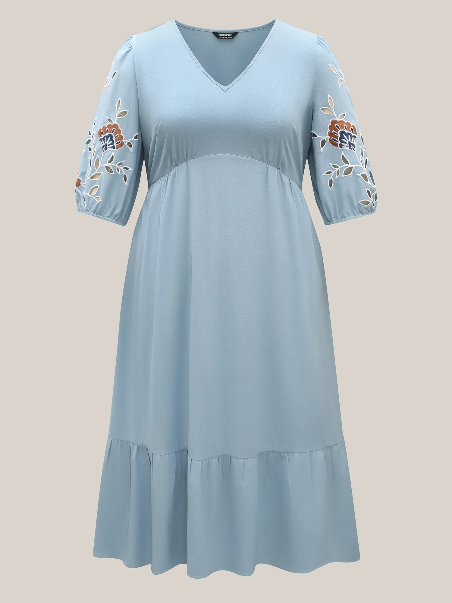 Cut-Out Embroidery Stretchy Waist Midi Dress - Image 7