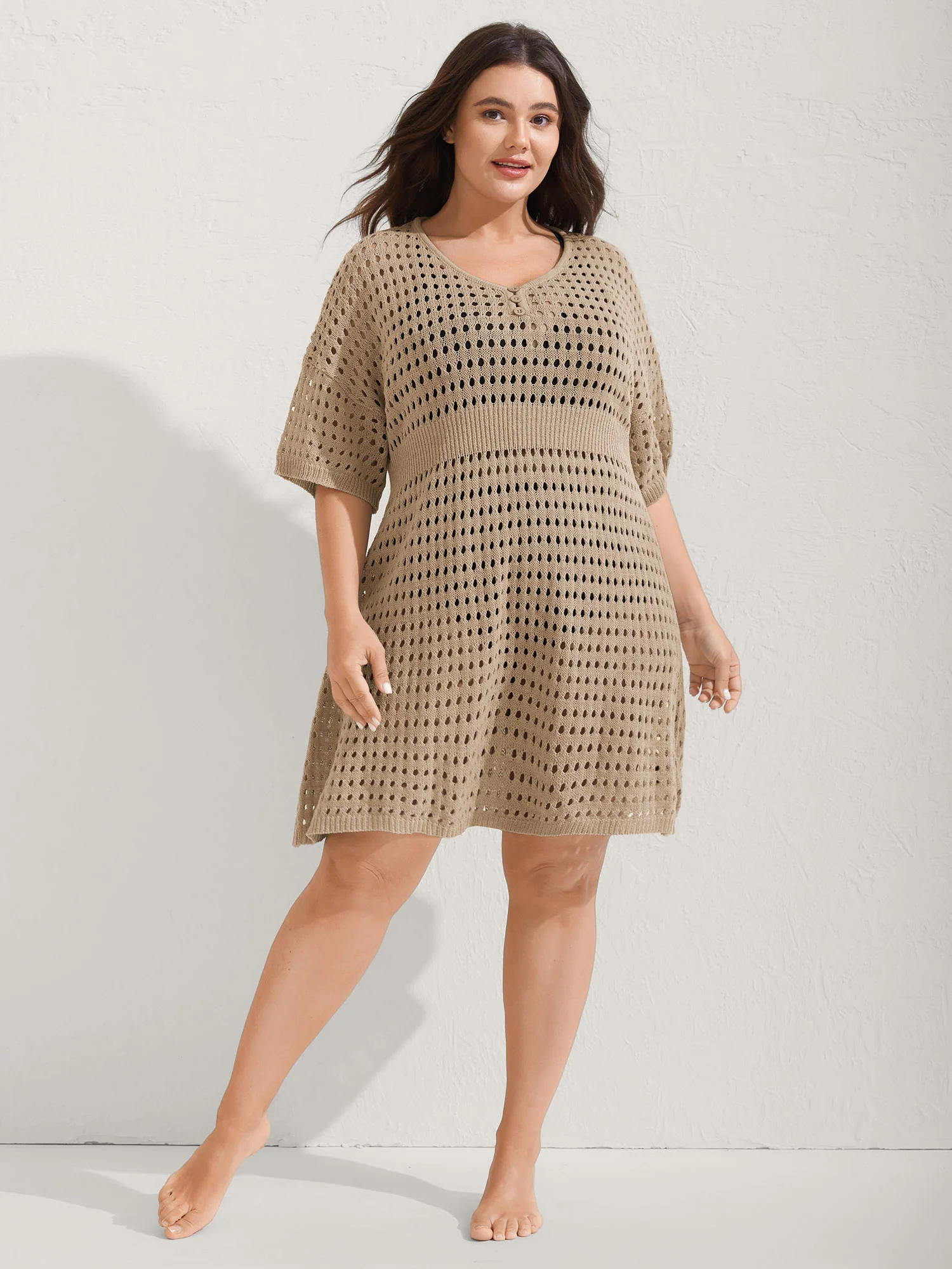 Cut-Out Waist-Cinched Button Swim Cover-Up - Image 15