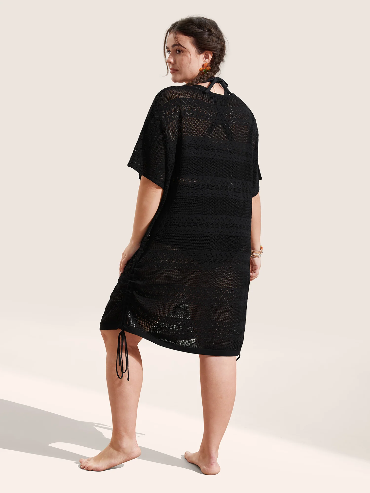 Deep V Neck Cut Out Drawstring  Swim Cover Up - Image 2