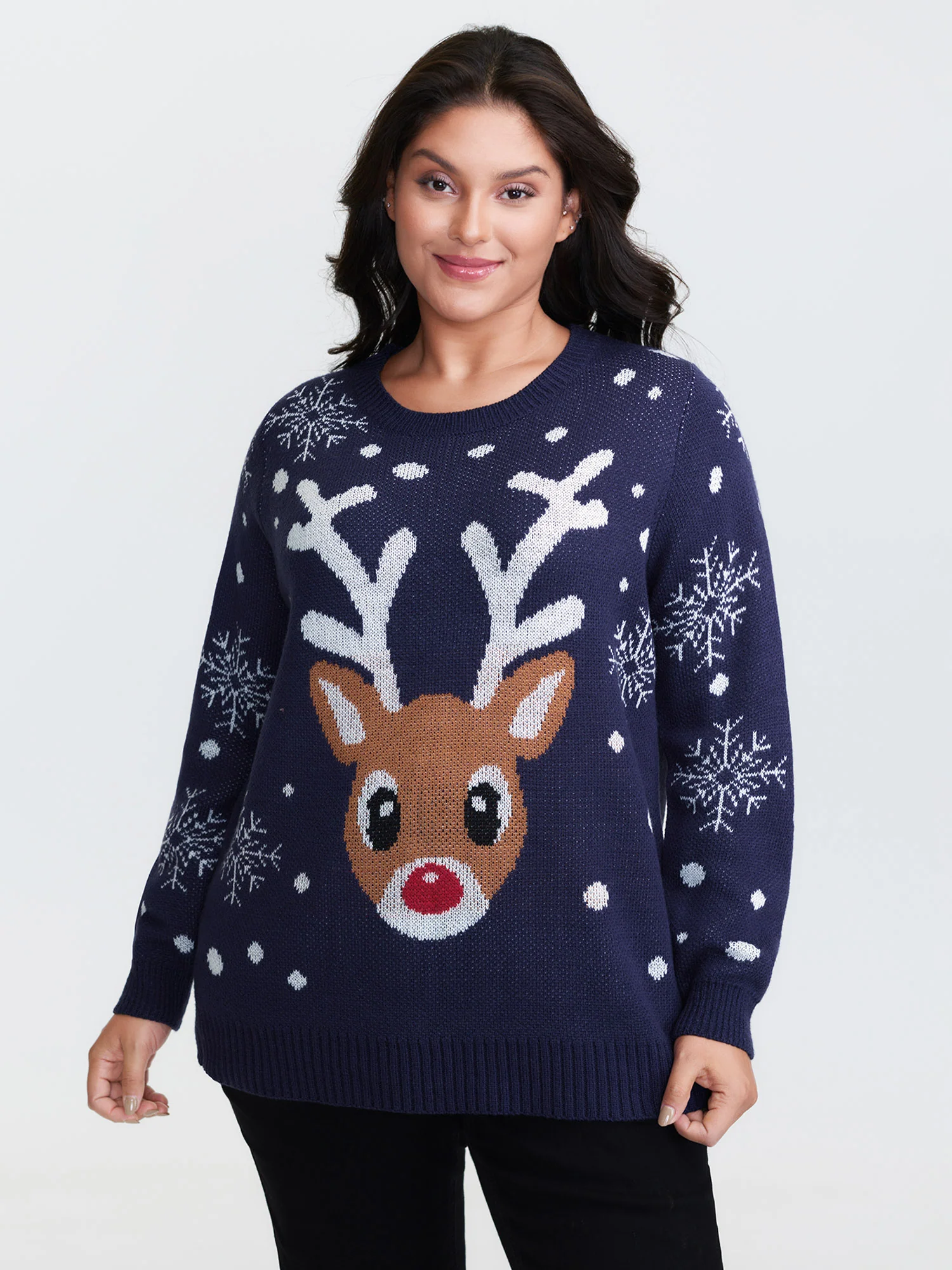 Deer Snowflake Pattern Jacquard Pullover - Image 8