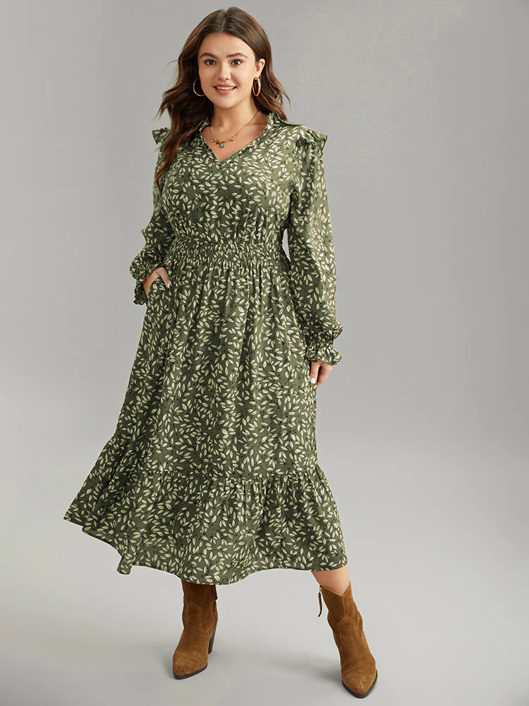 Ditsy Floral Flutter Trim Pocket Shirred Dress - Image 4