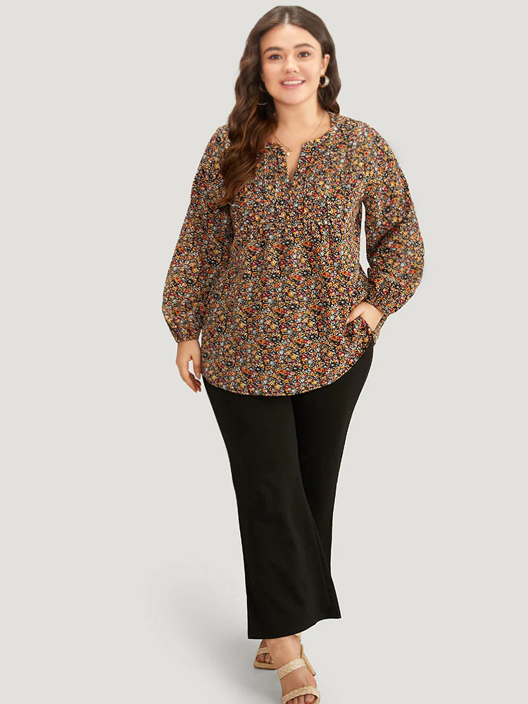 Ditsy Floral Notched Frill Trim Blouse - Image 7