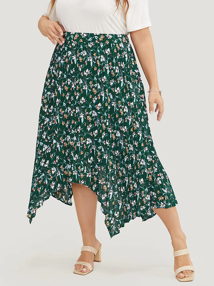 Ditsy Floral Pleated Hanky Hem Skirt