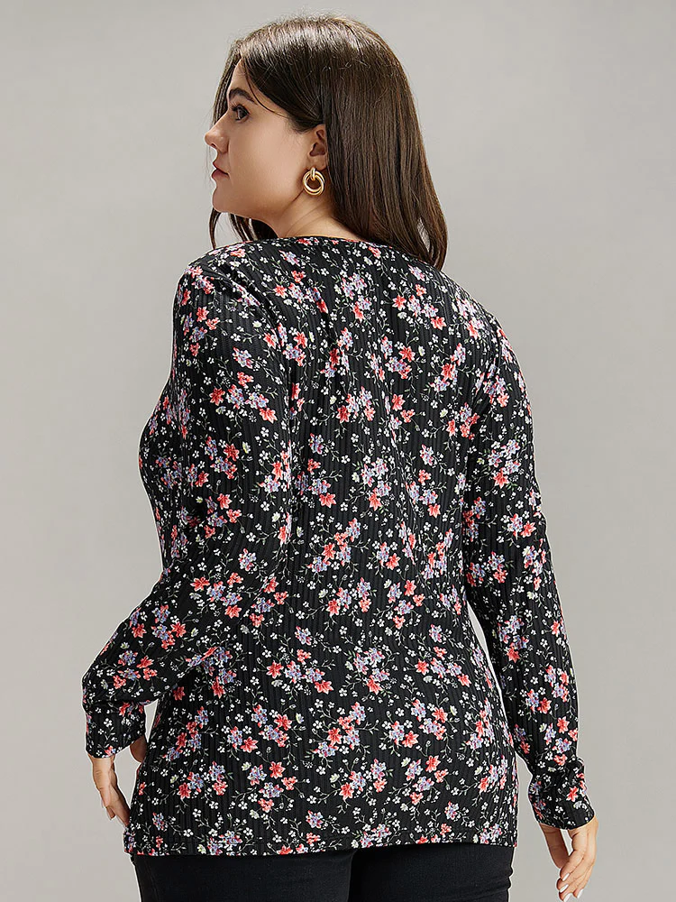 Ditsy Floral Square Neck Button Up T-shirt - Image 2