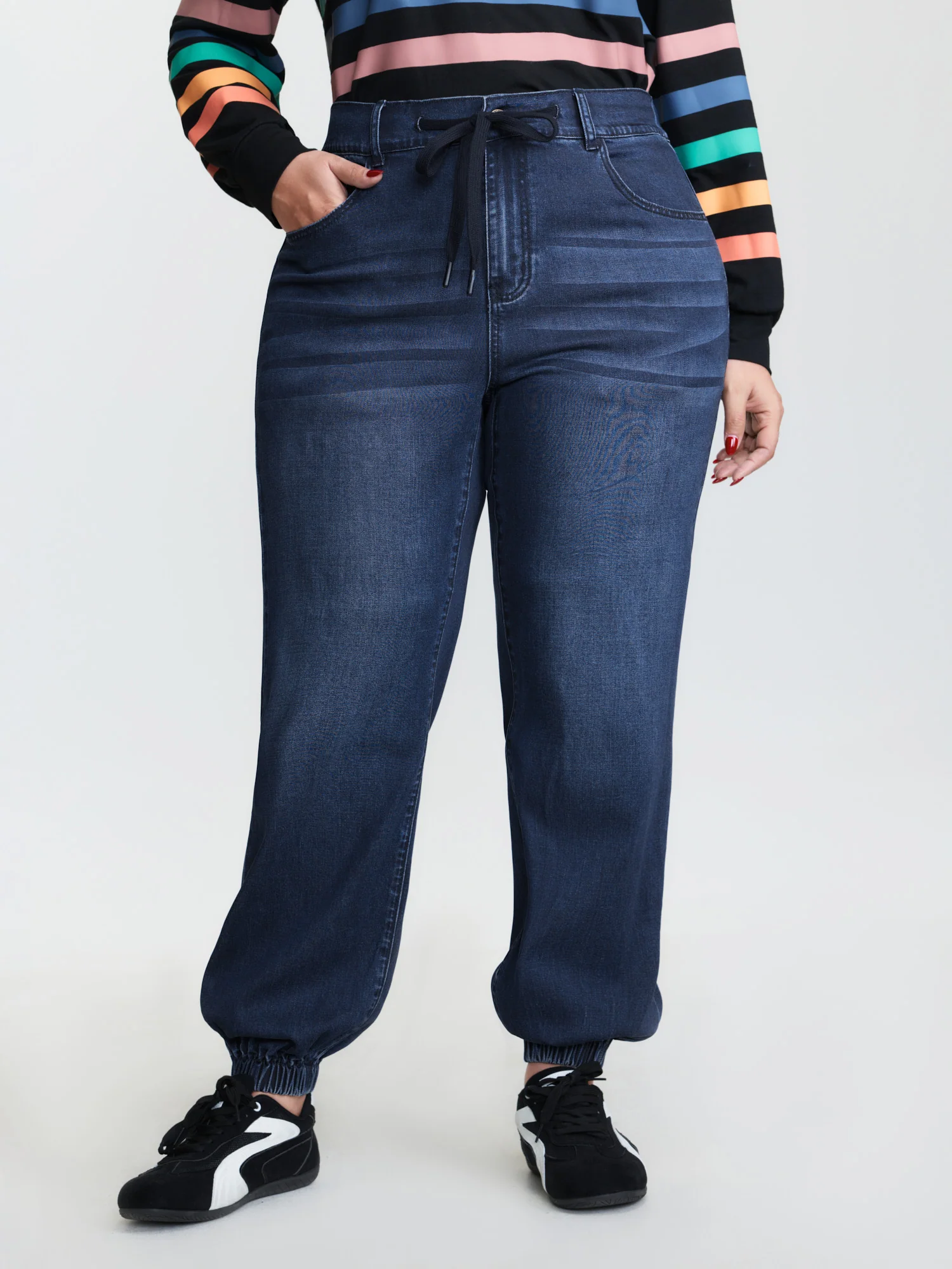 Drawstring Waistband Jogger Jeans