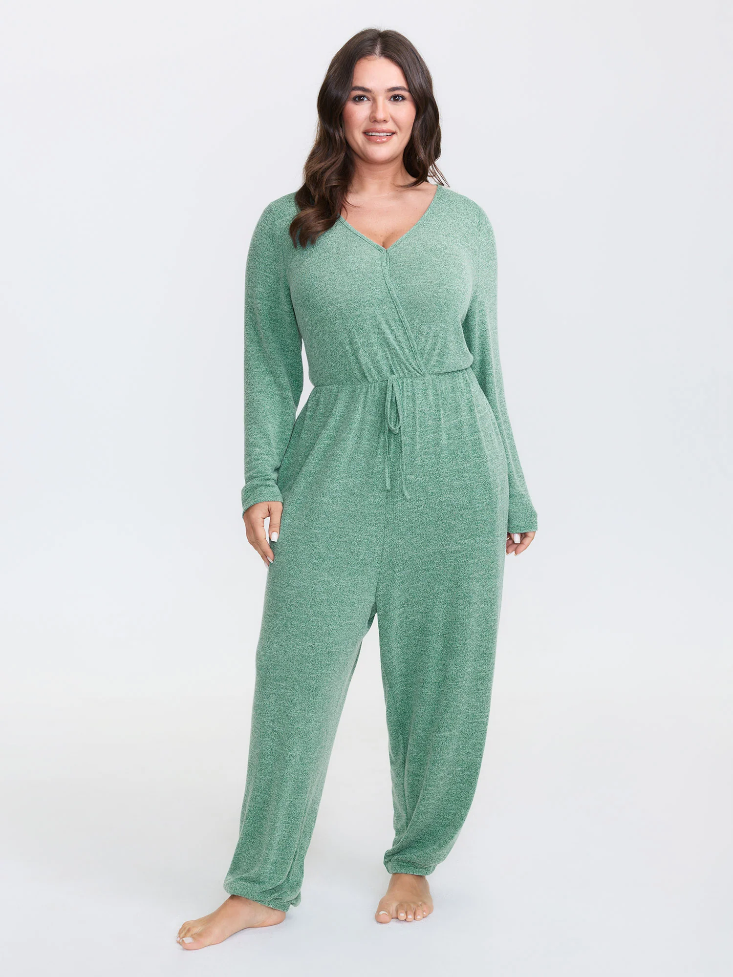 Elastic Waist Overlap Collar Lounge Jumpsuit - Image 12