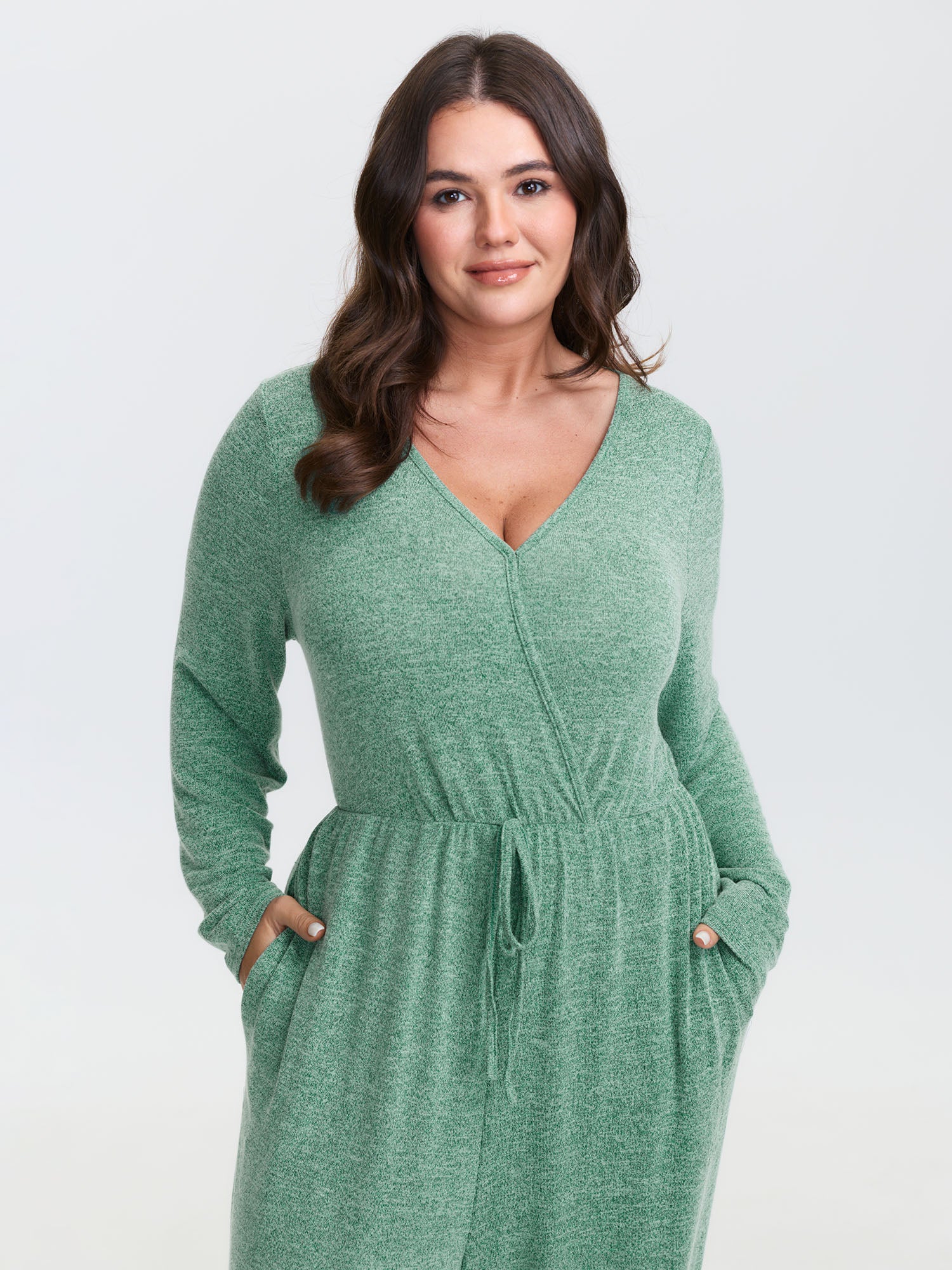 Elastic Waist Overlap Collar Lounge Jumpsuit - Image 13