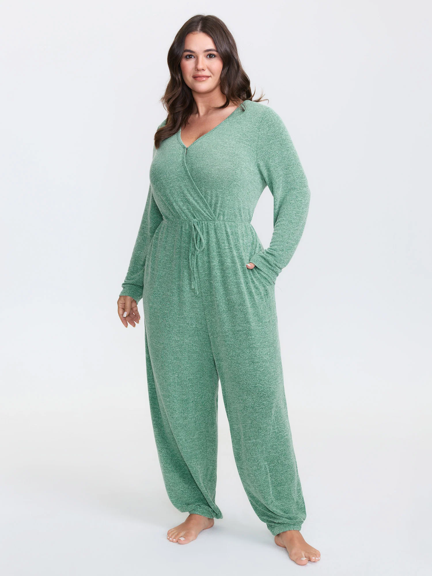 Elastic Waist Overlap Collar Lounge Jumpsuit - Image 14