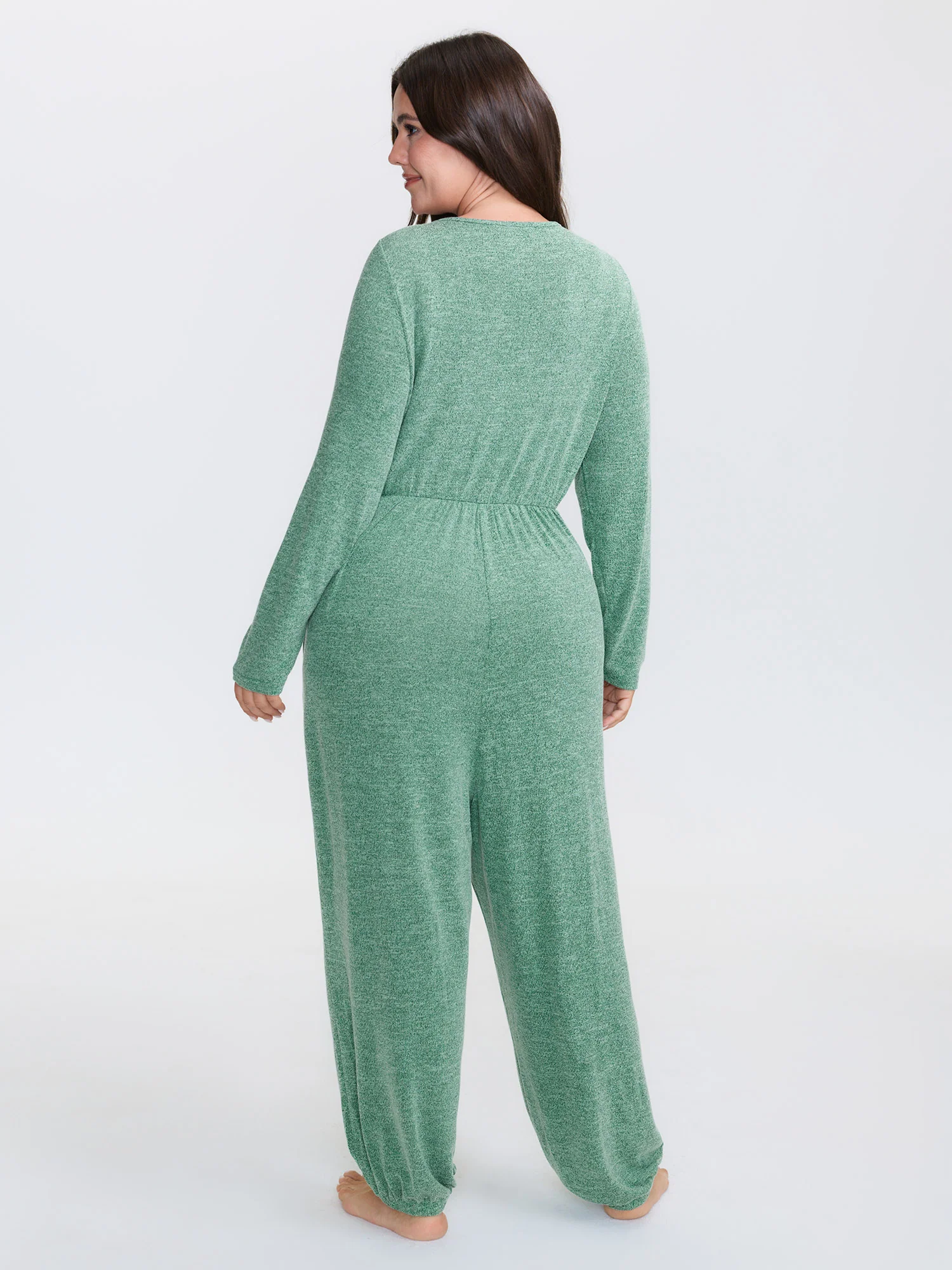 Elastic Waist Overlap Collar Lounge Jumpsuit - Image 15