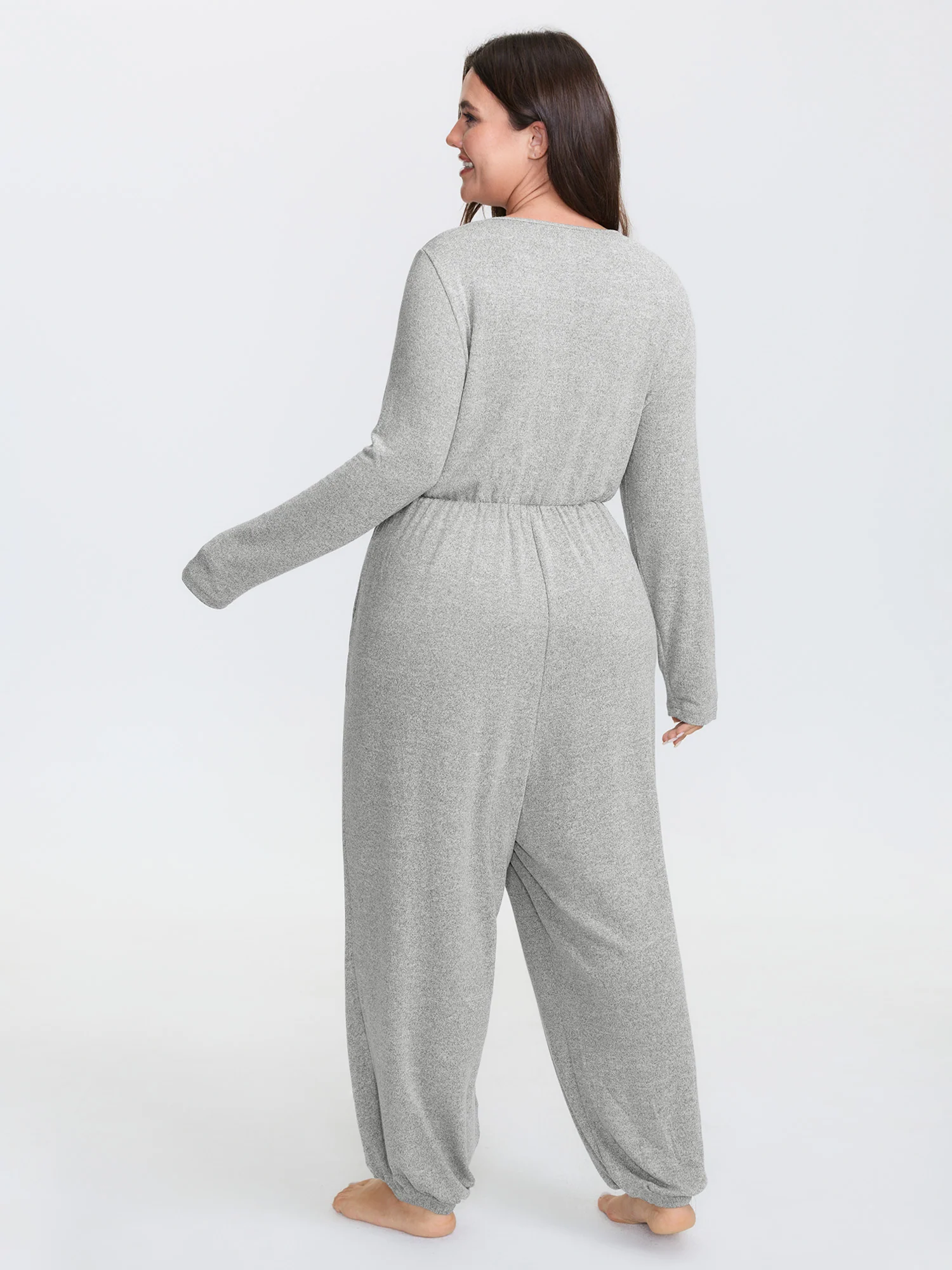 Elastic Waist Overlap Collar Lounge Jumpsuit - Image 19