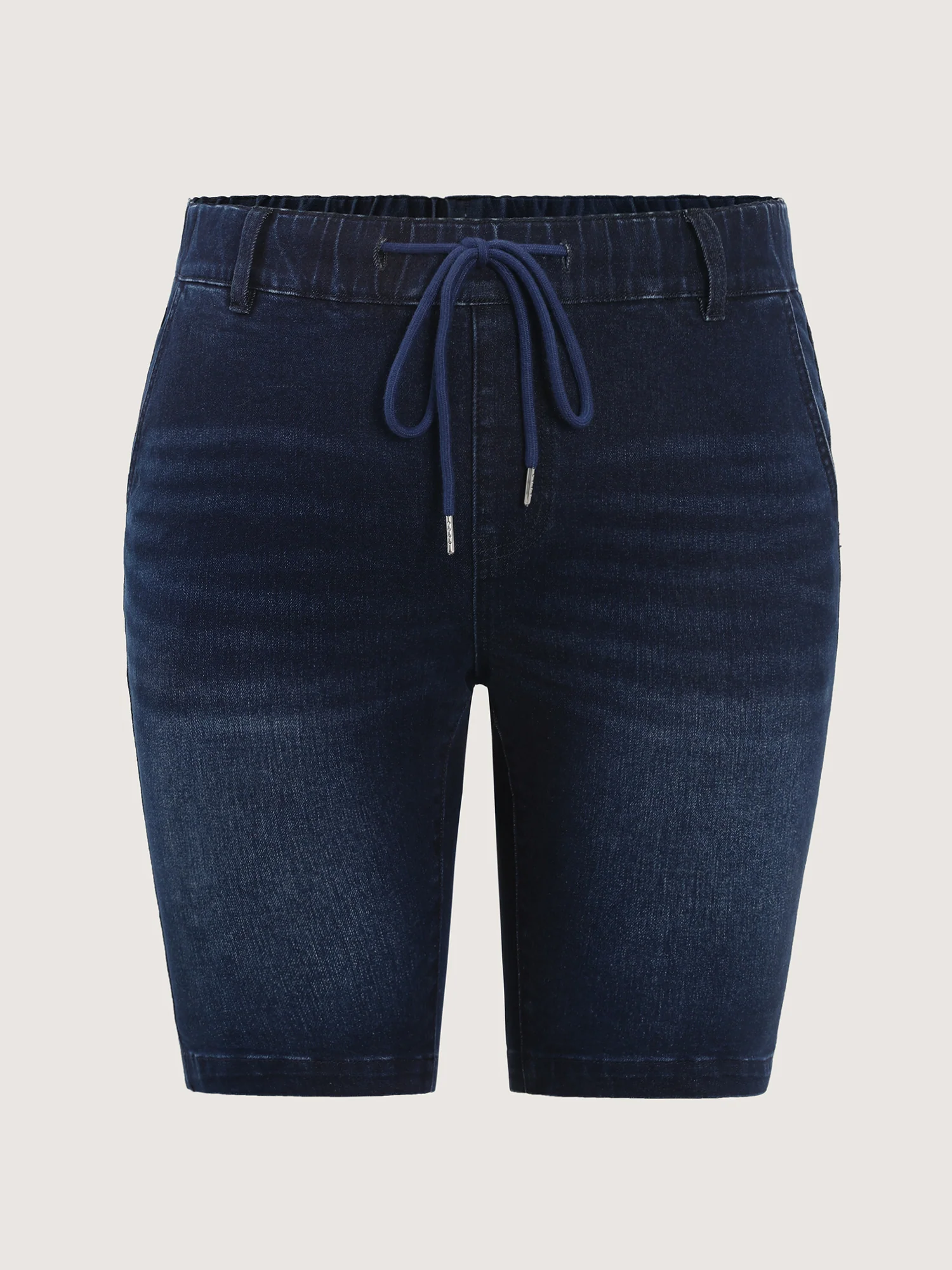 Elastic Waistline Drawstring Skinny-Fit Denim Shorts - Image 8