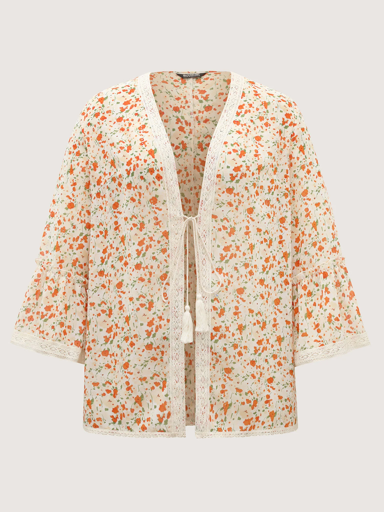 Fine Glitter Print Front-Tie Kimono - Image 7