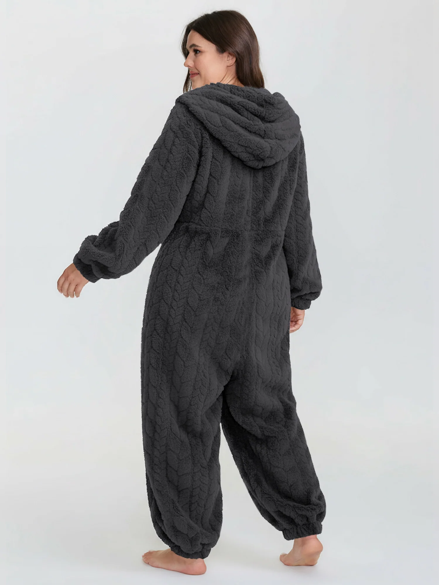 Fleece Half Zipper Hooded Sleep Jumpsuit - Image 10