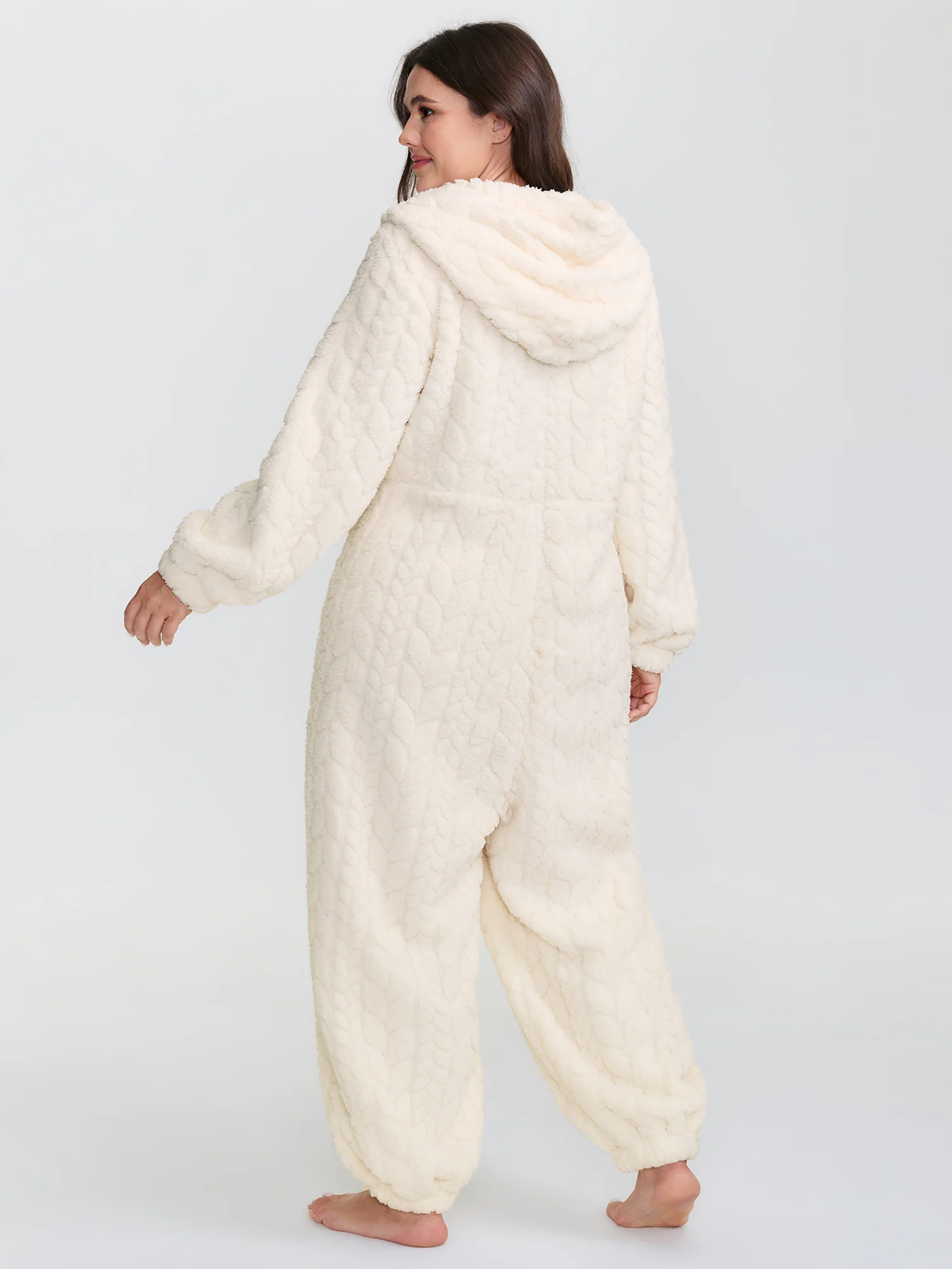 Fleece Half Zipper Hooded Sleep Jumpsuit - Image 15
