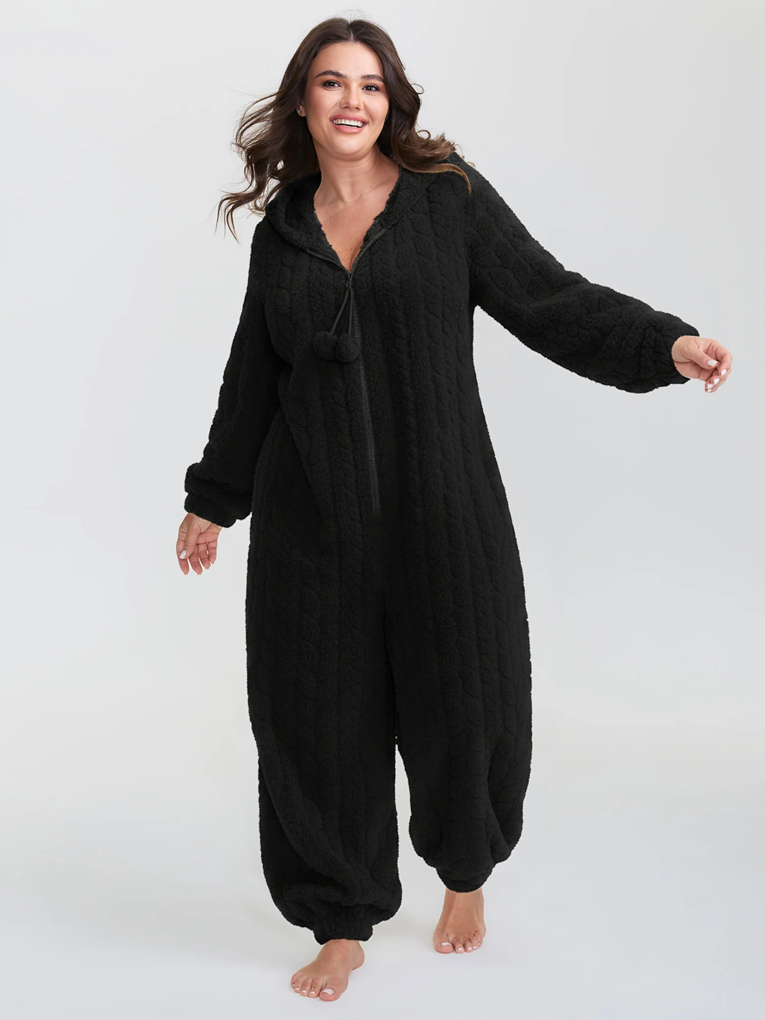 Fleece Half Zipper Hooded Sleep Jumpsuit - Image 19