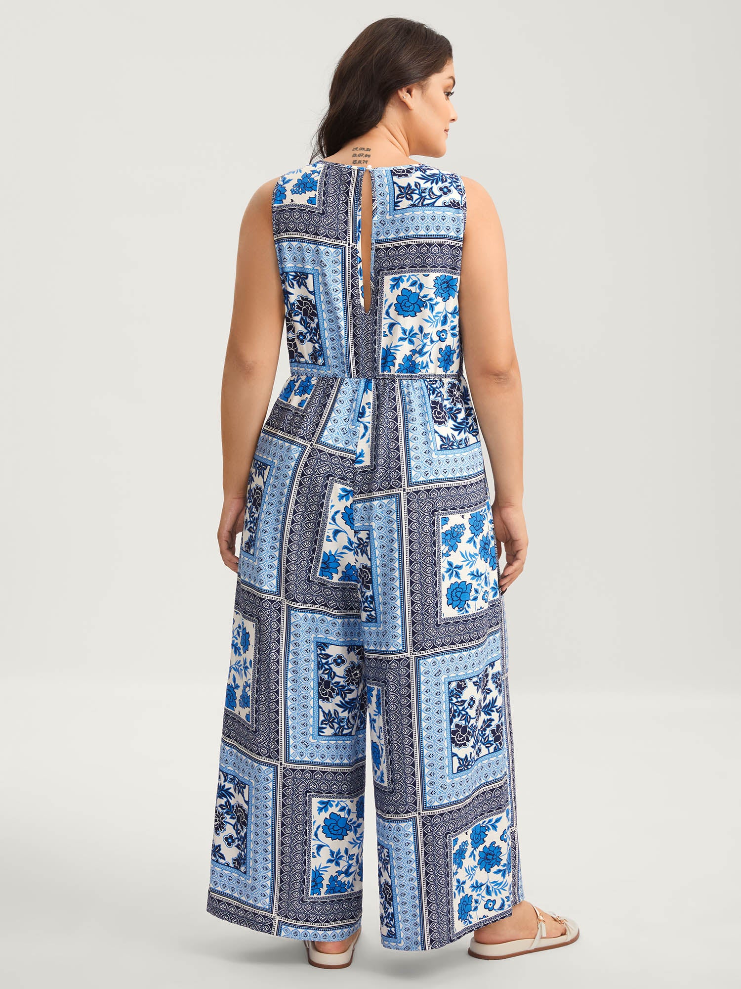 Floral Collage Shirred Straight-Leg Jumpsuit - Image 4