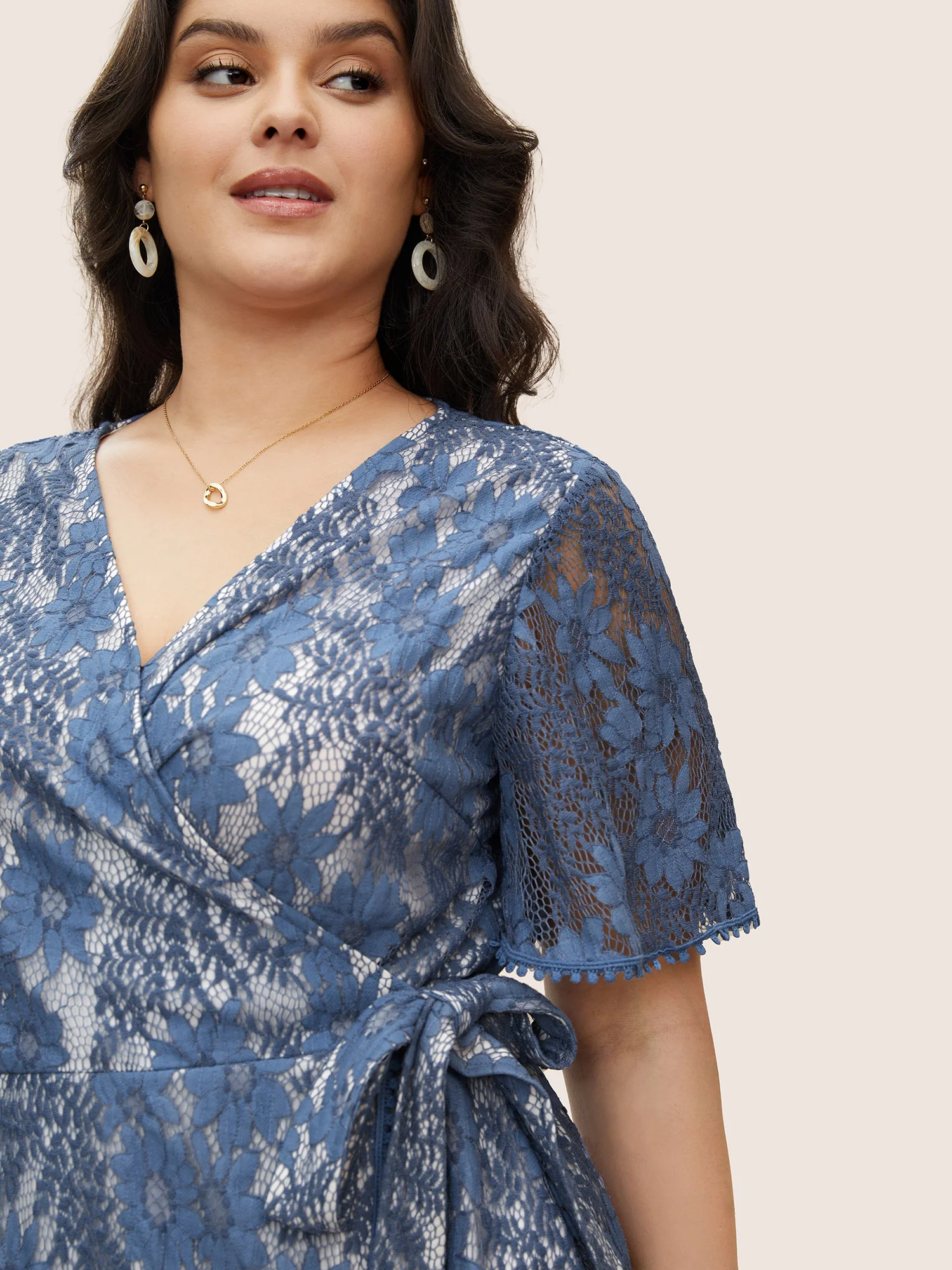 Floral Crochet Lace Mesh Pompom Trim Blouse - Image 3
