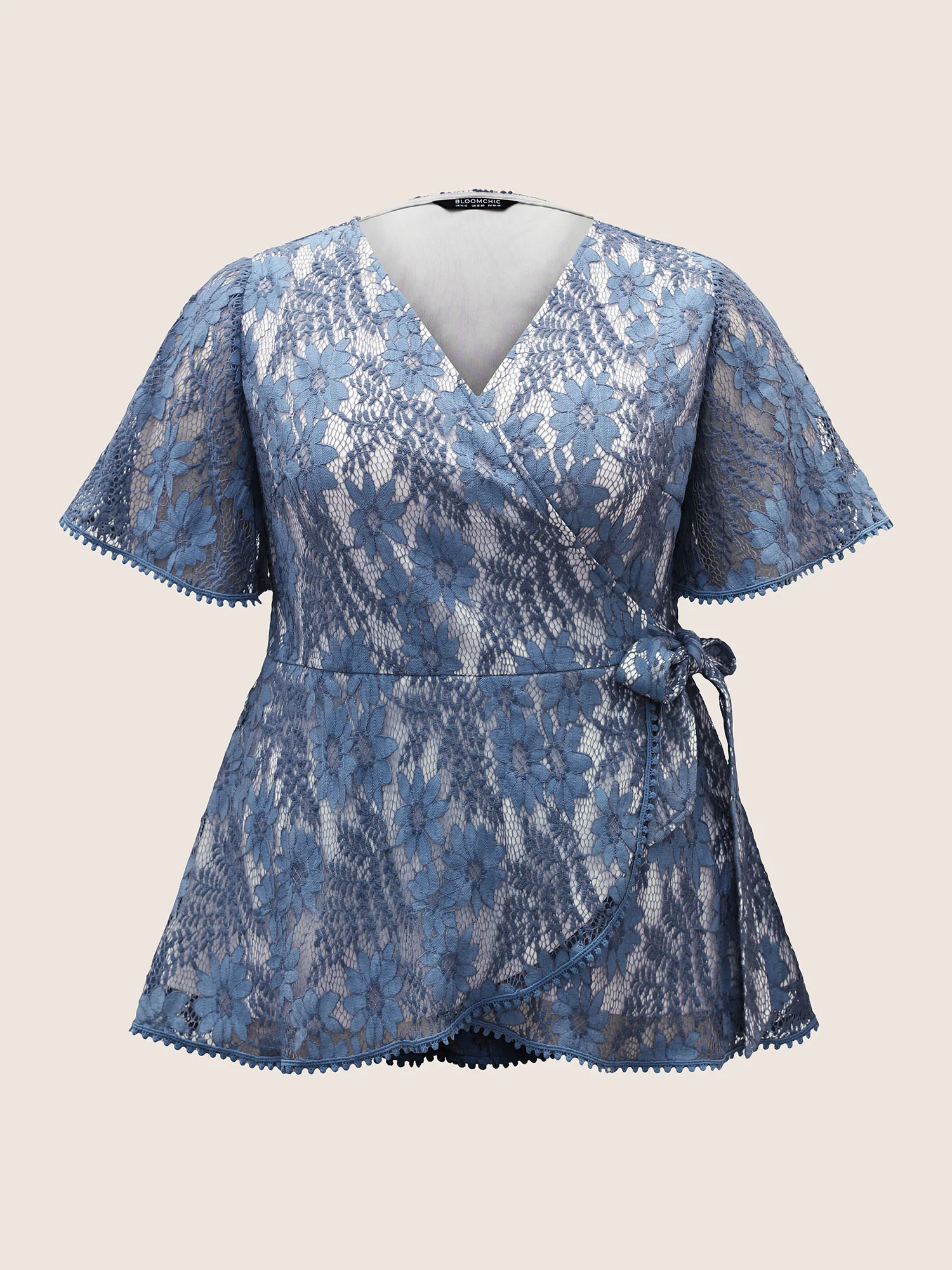 Floral Crochet Lace Mesh Pompom Trim Blouse - Image 7