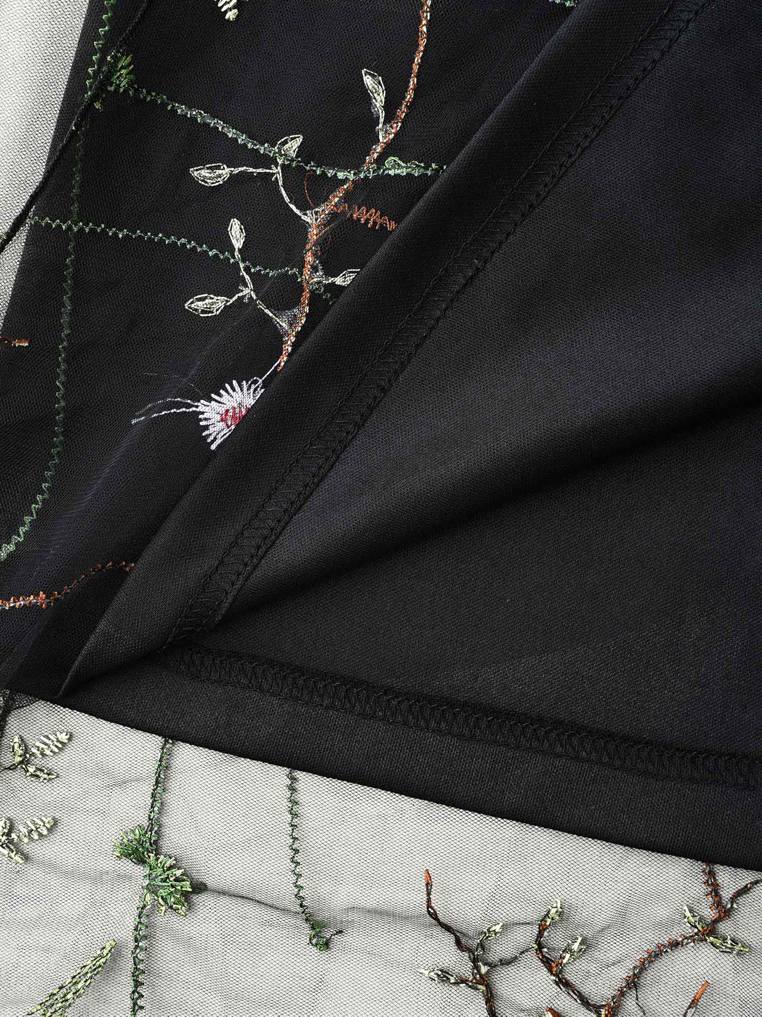 Floral Embroidered Elastic Waist Lined Midi Dress - Image 9
