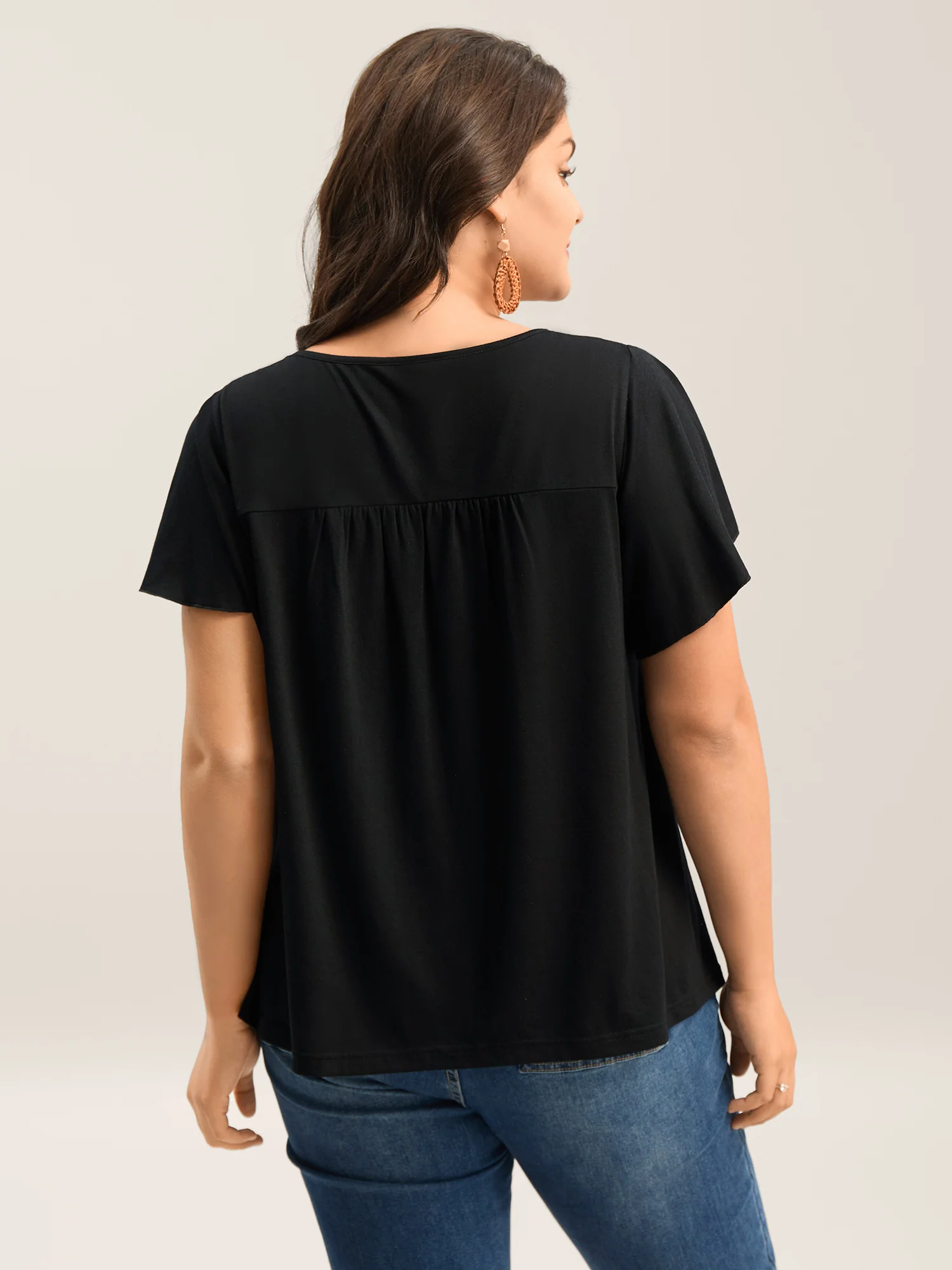 Floral Embroidered Neckline Flared Sleeve Top - Image 4