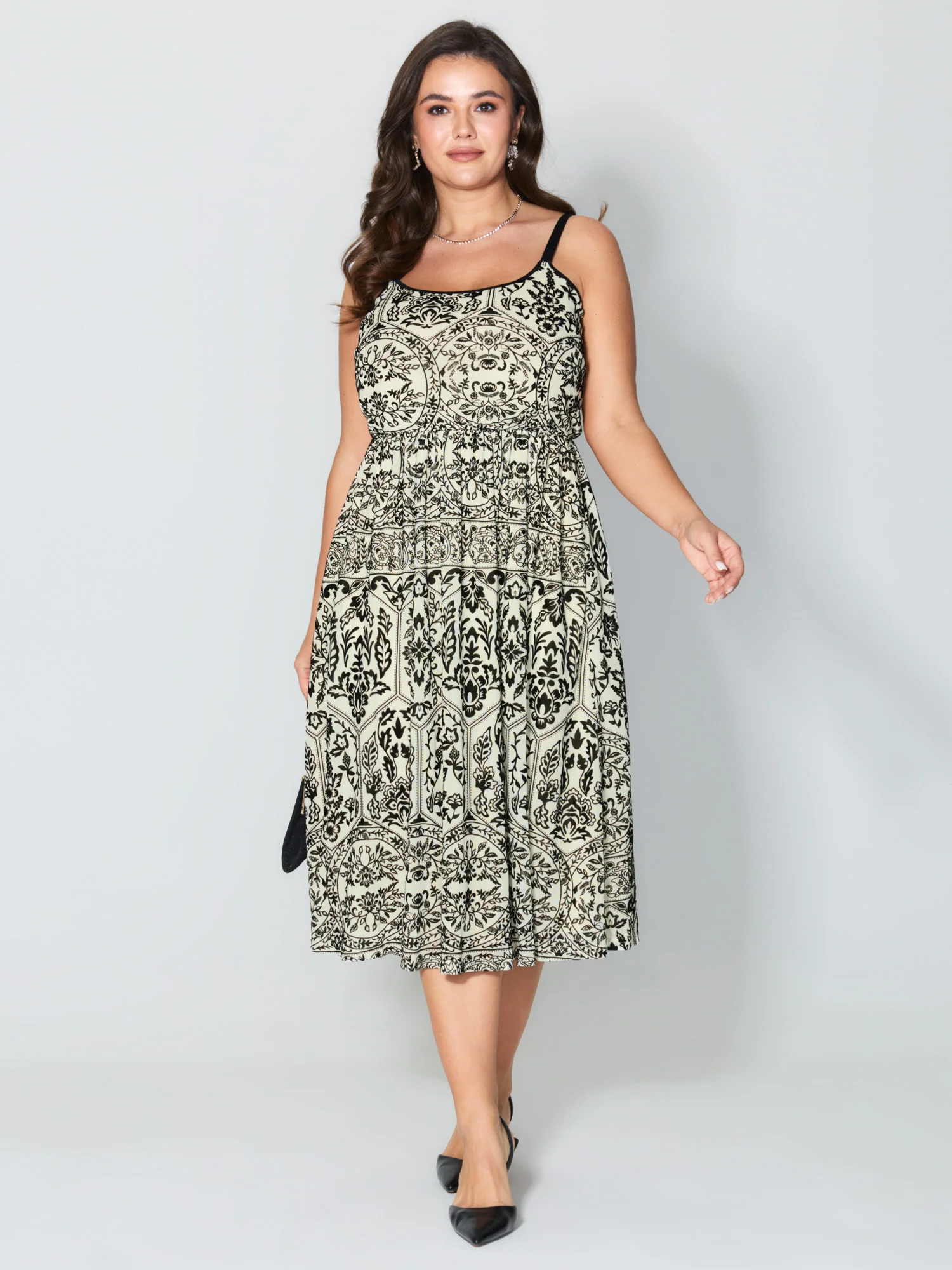 Floral Flocked Print Cami Midi Dress