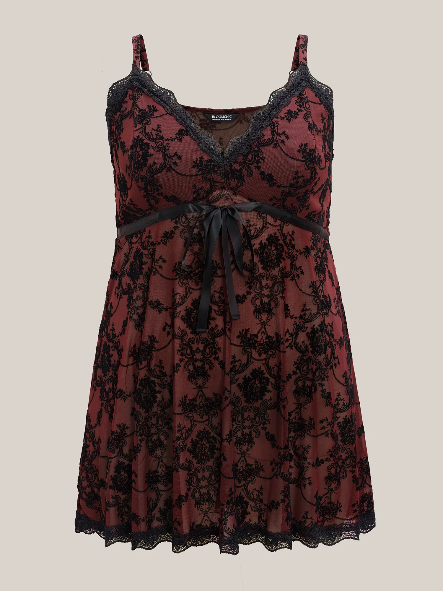 Sheer Floral Lace Patchwork Tie Sleep Dress - Image 7