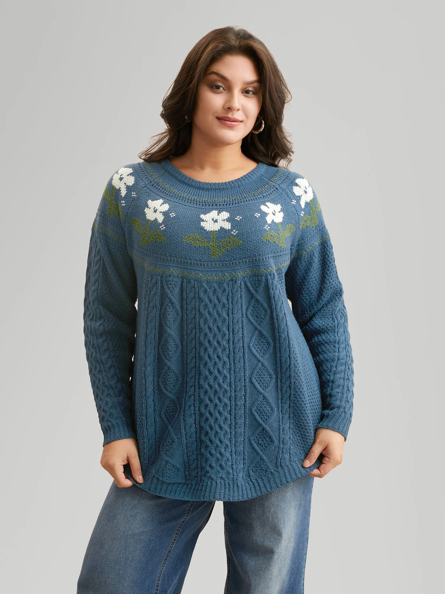 Floral Jacquard Raglan Sleeve Pullover - Image 24