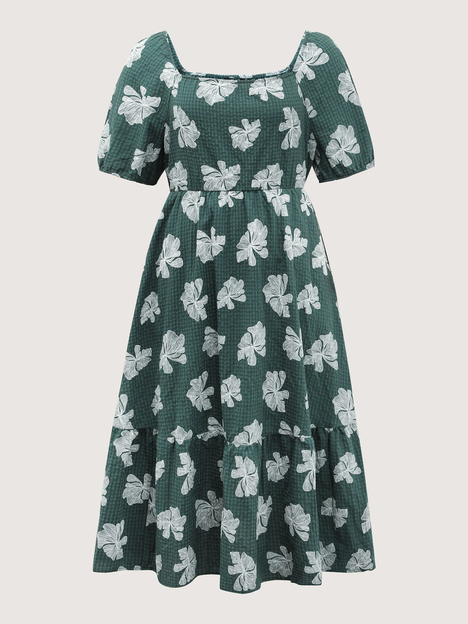 Floral Plaid Print Puffy Sleeve Midi Dress - Image 7