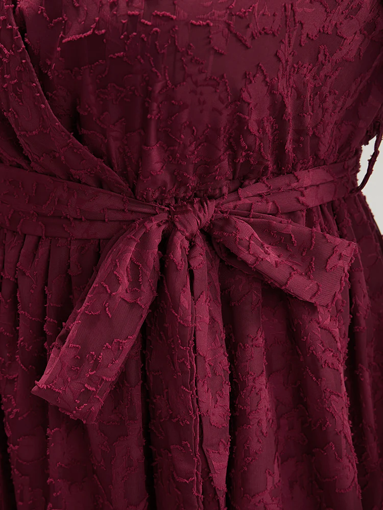Floral Pocket Lantern Sleeve Belted Surplice Neck Dress - Image 10