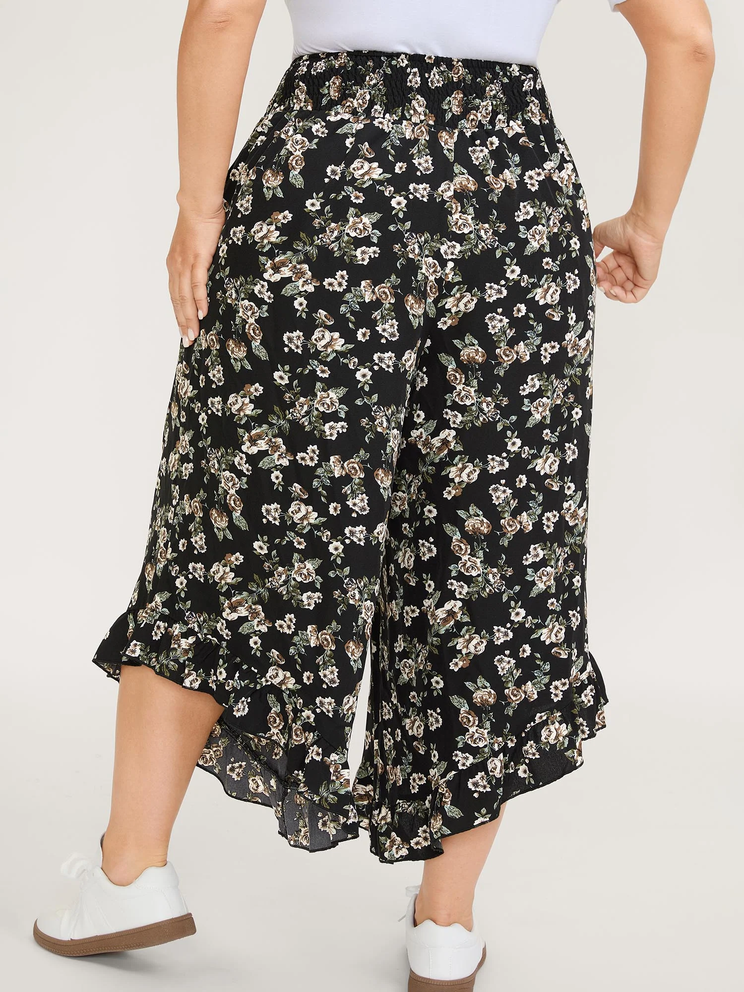 Floral Print Asymmetrical Ruffled Hem Pants - Image 5