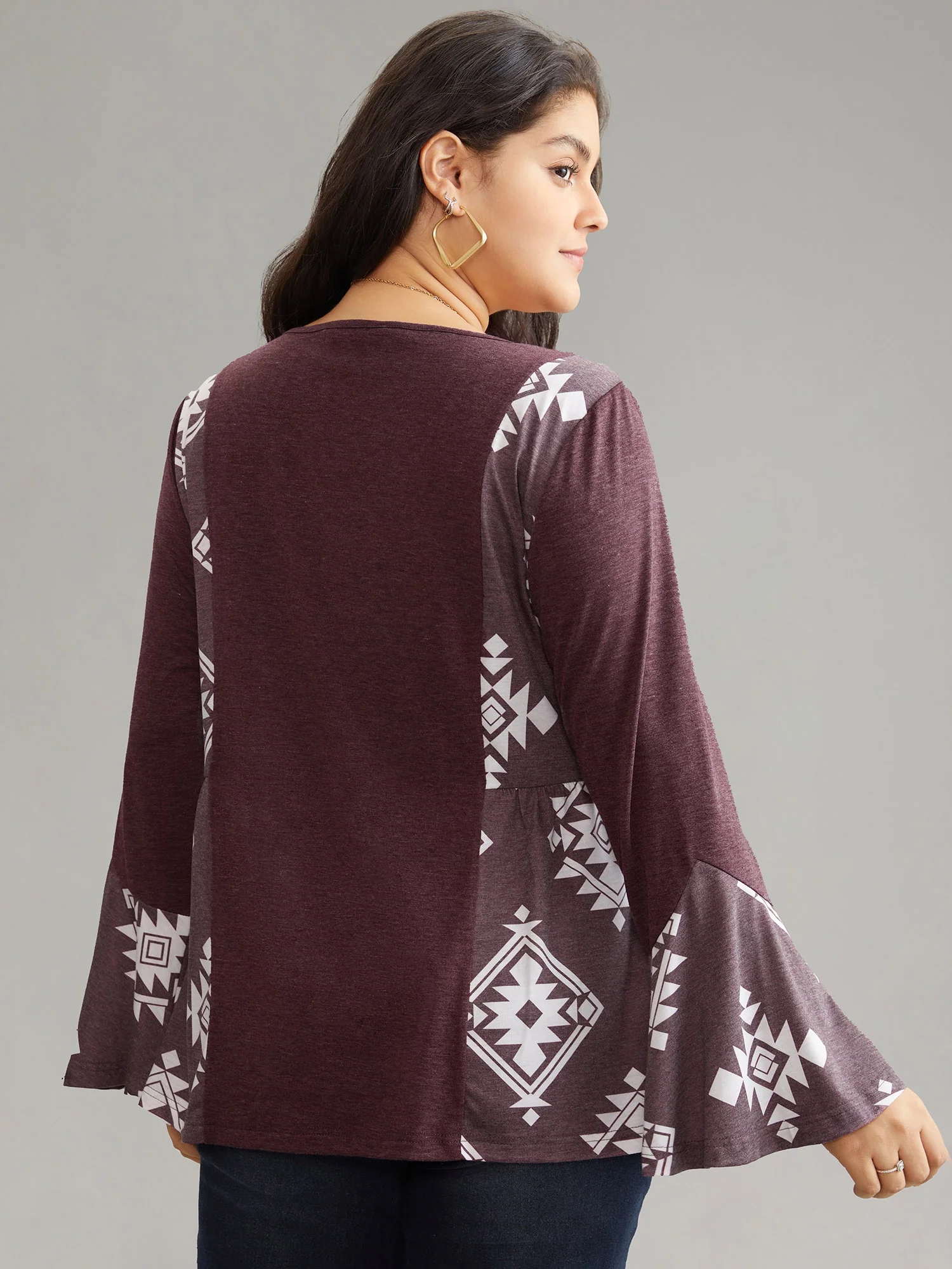 Floral Print Bell Sleeve V Neck T-shirt - Image 3