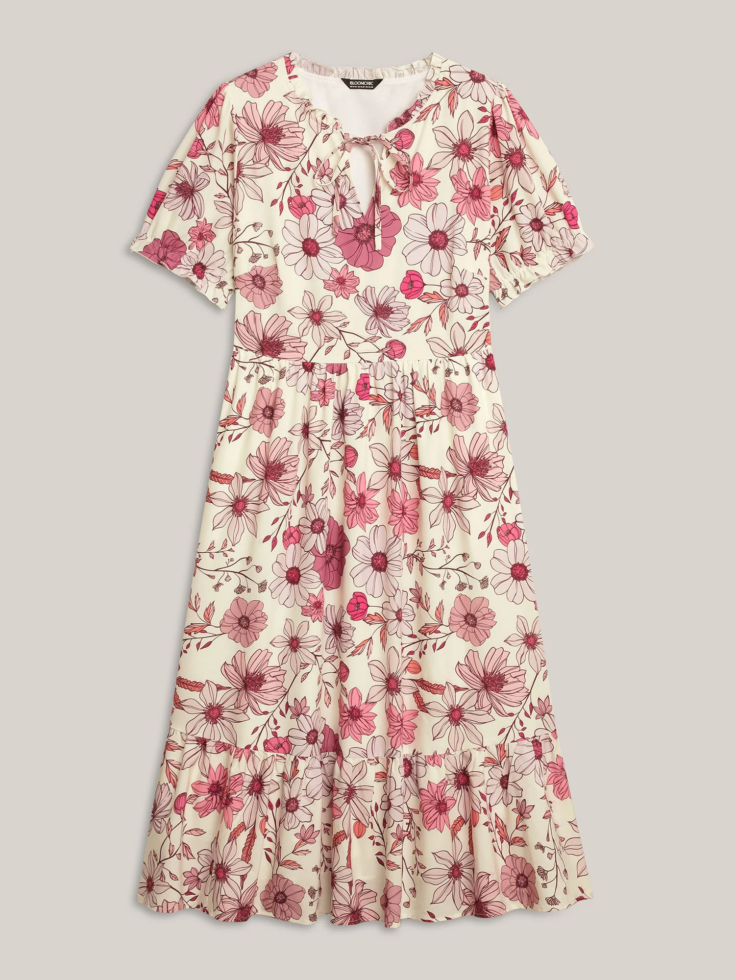 Floral Print Neck Tie Tiered Maxi Dress - Image 8
