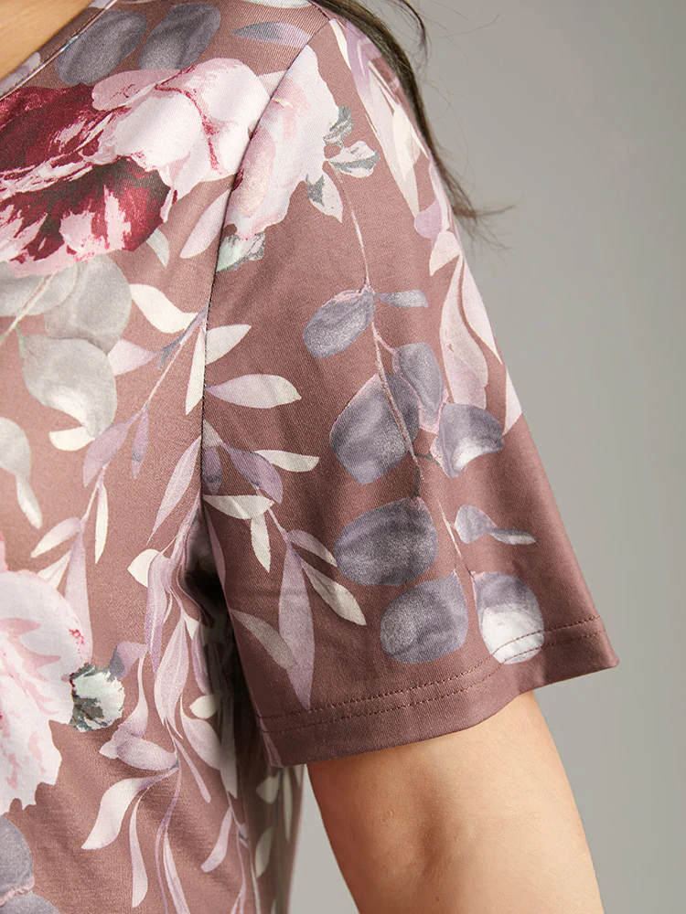 Floral Print Notched Button Up T-shirt - Image 6