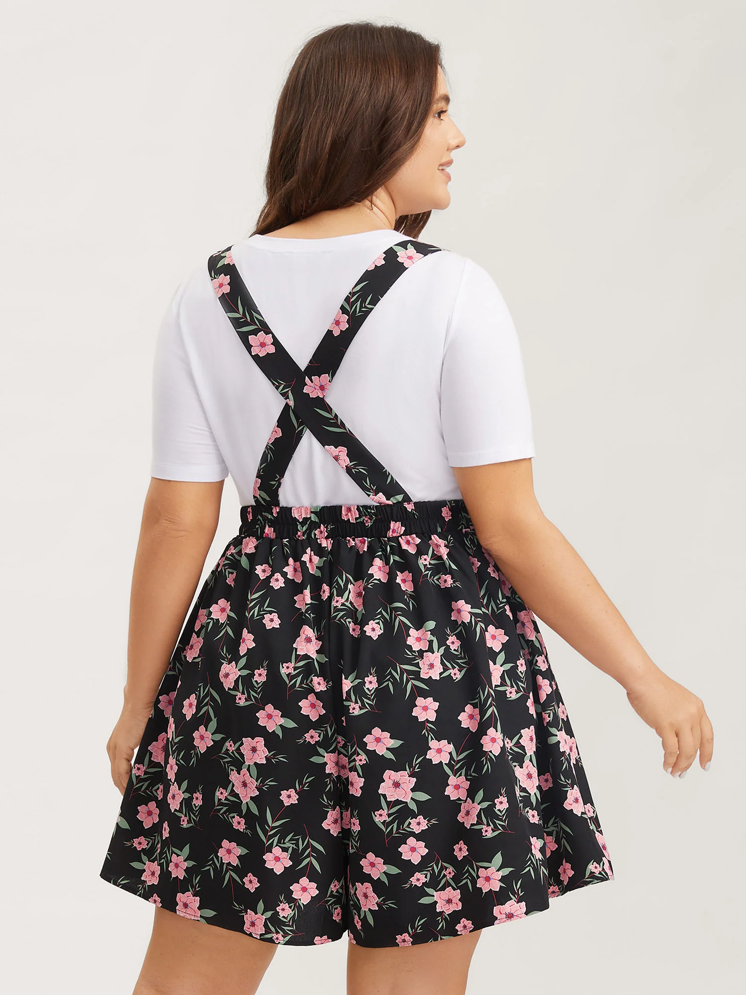 Floral Print Overall Straps Stretchy Romper - Image 5