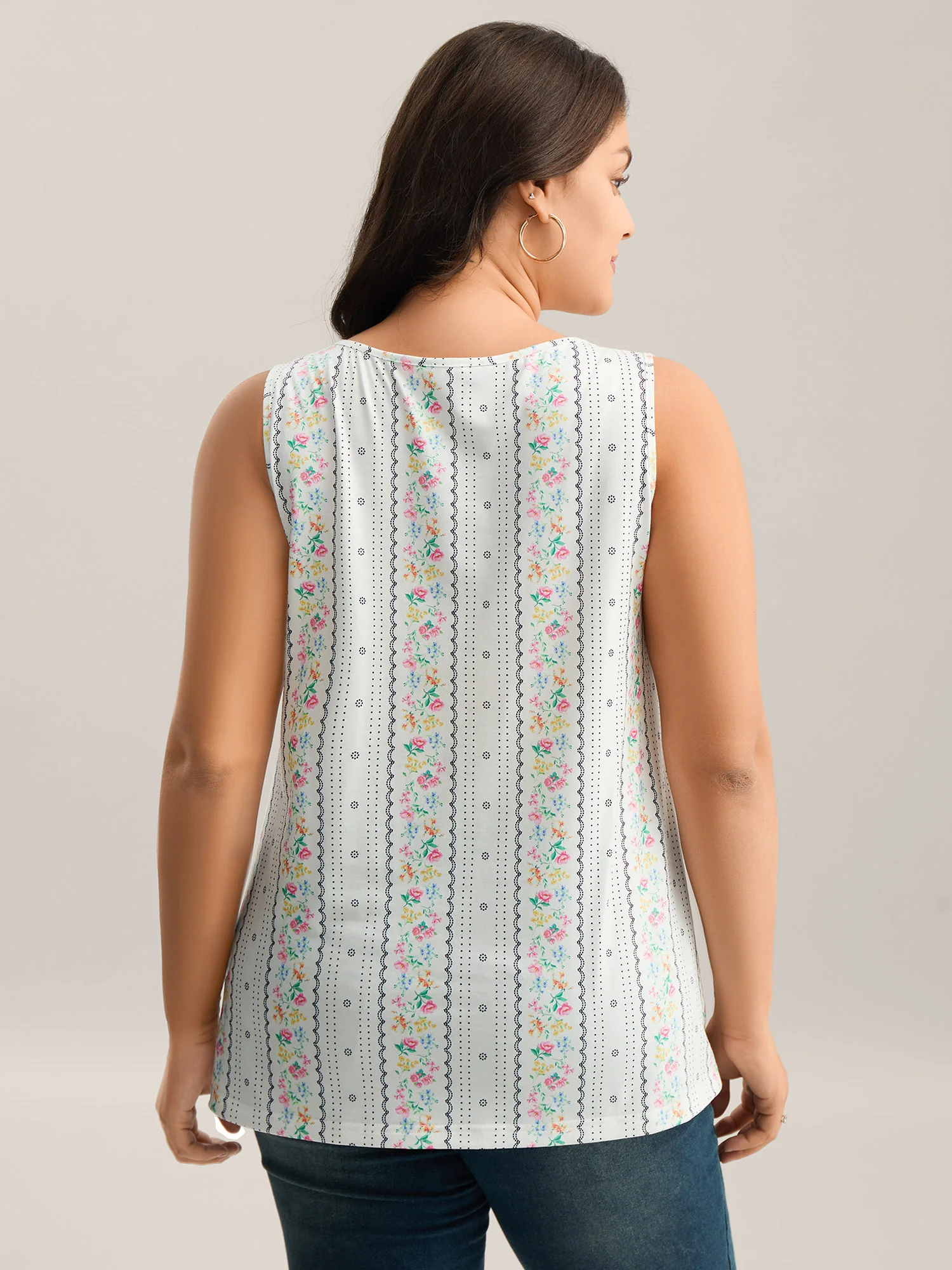 Floral Print Panels Fitted Tank Top - Image 4