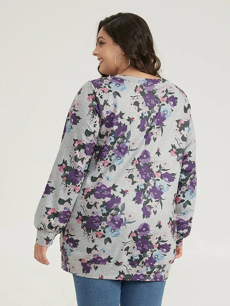 Floral Print Pocket Sweatshirt - Image 2