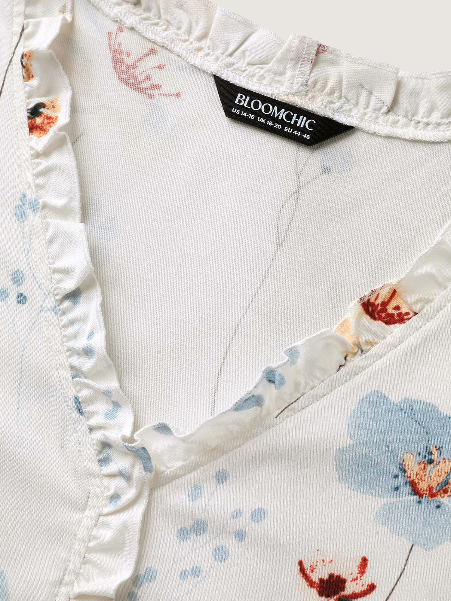Floral Print Ruffled Placket Blouse - Image 5