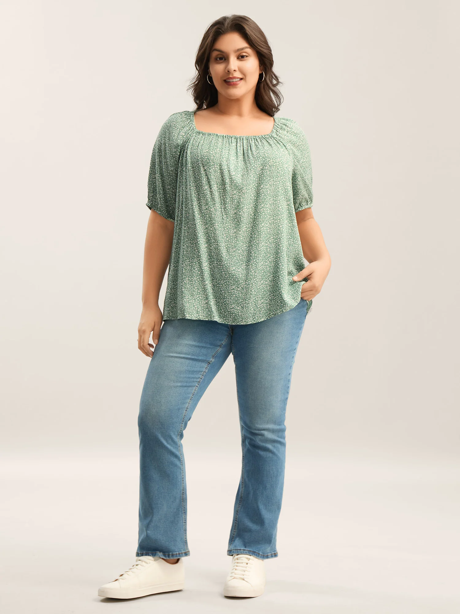 Floral Print Square Neck Relaxed Blouse - Image 3