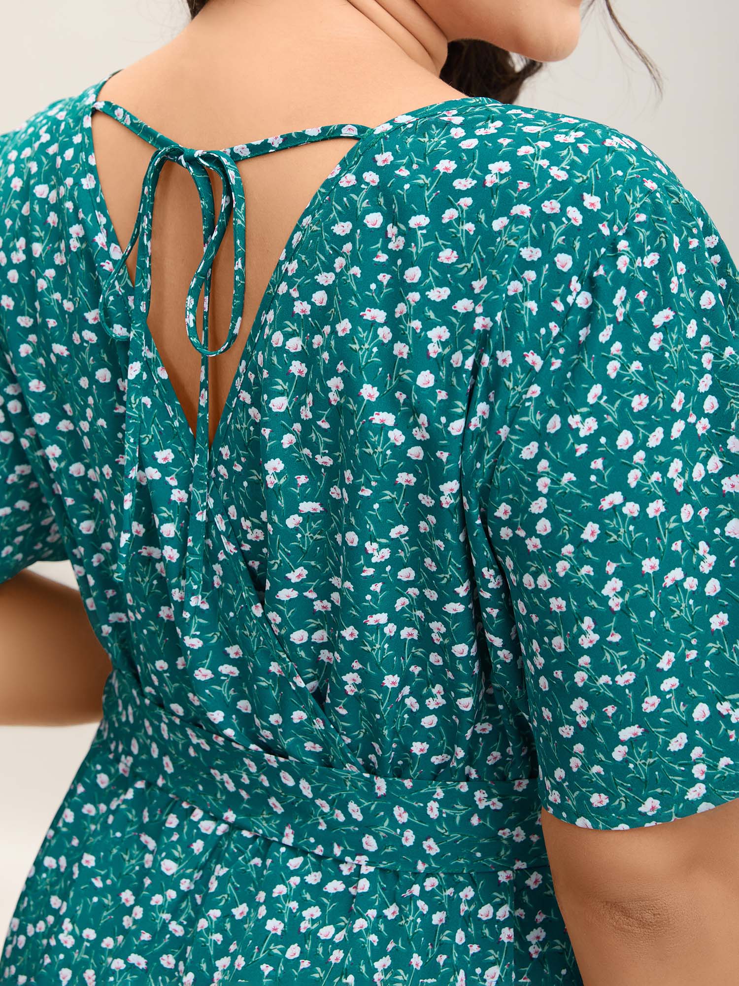 Floral Print Stretchy Waist-Tie Romper - Image 2