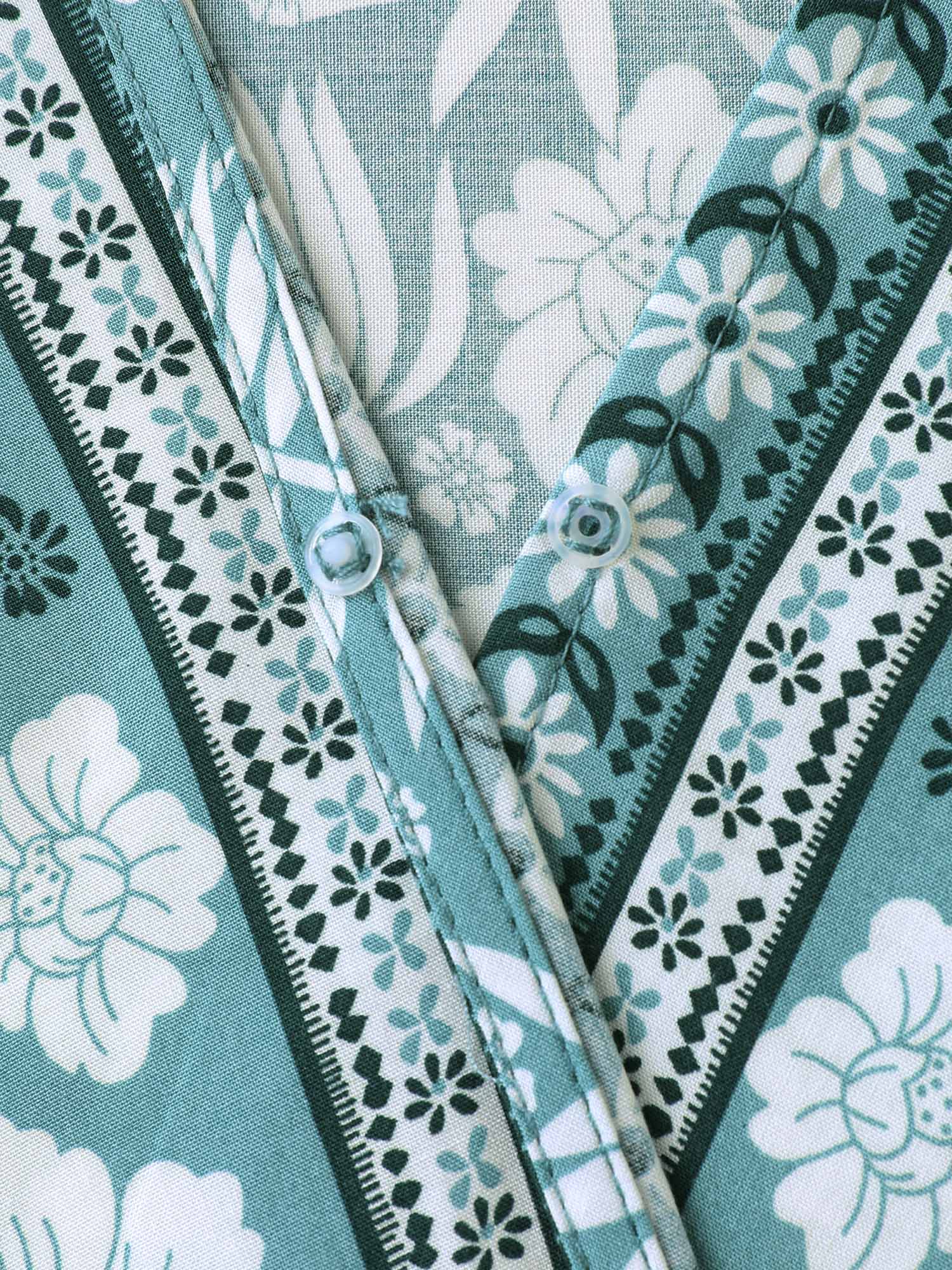 Floral Print Surplice Neck Waist-Cinched Shirt - Image 5