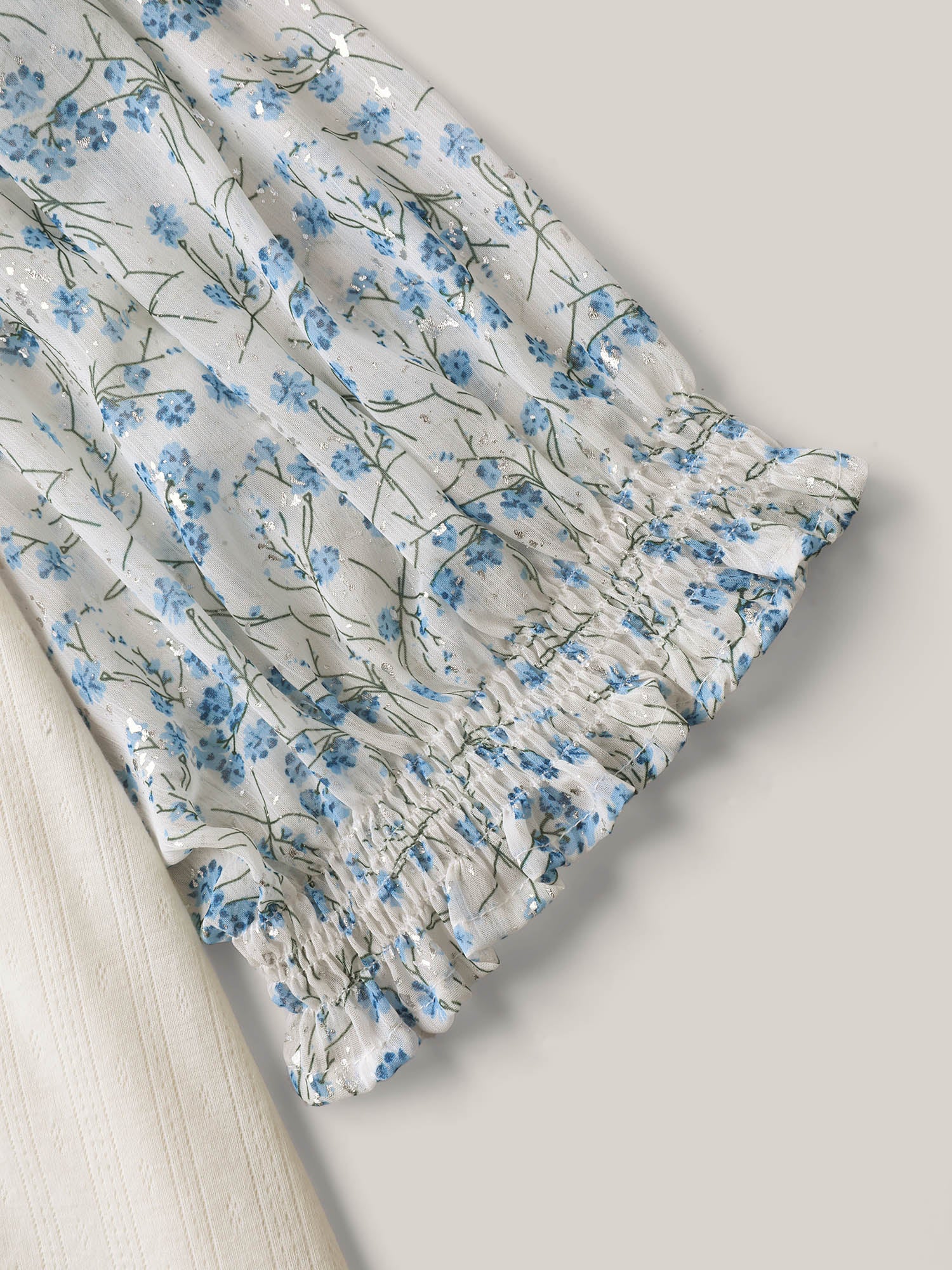 Floral Puff Sleeve Textured T-Shirt - Image 5