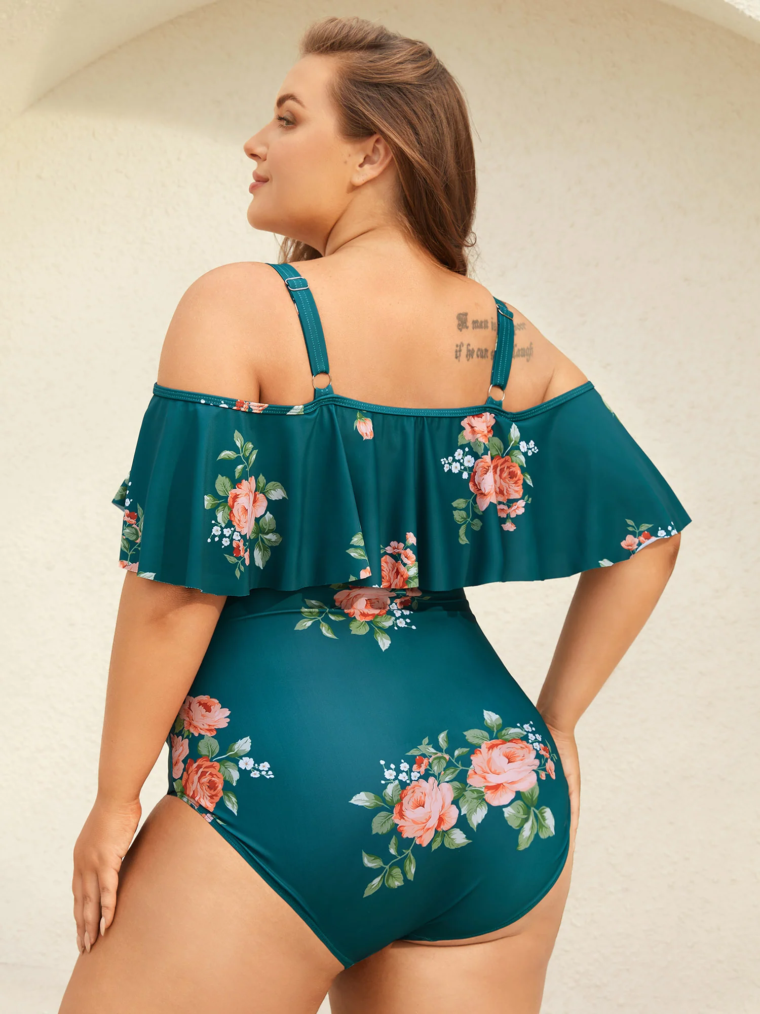Two-Piece Floral Ruffled Knotted One-Piece, Sarong - Image 5
