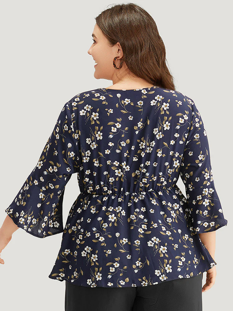 Floral Wrap Flutter Sleeve Woven Blouse - Image 2