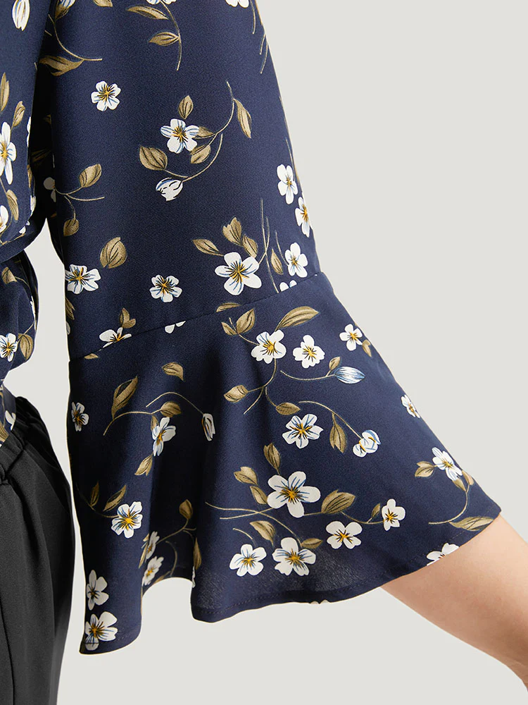 Floral Wrap Flutter Sleeve Woven Blouse - Image 7
