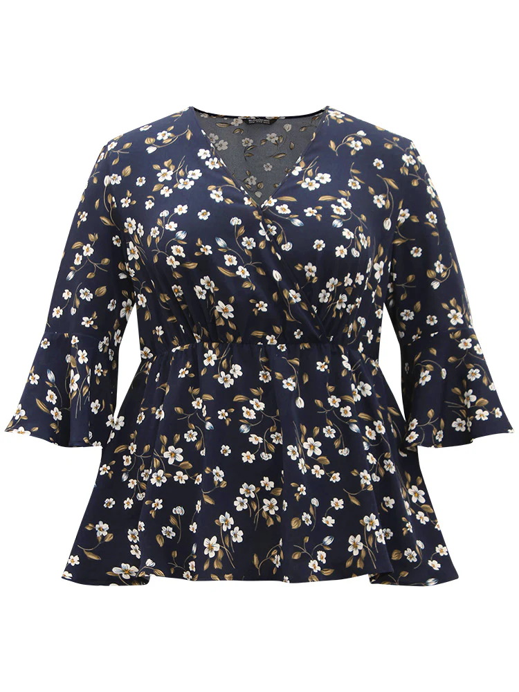 Floral Wrap Flutter Sleeve Woven Blouse - Image 9