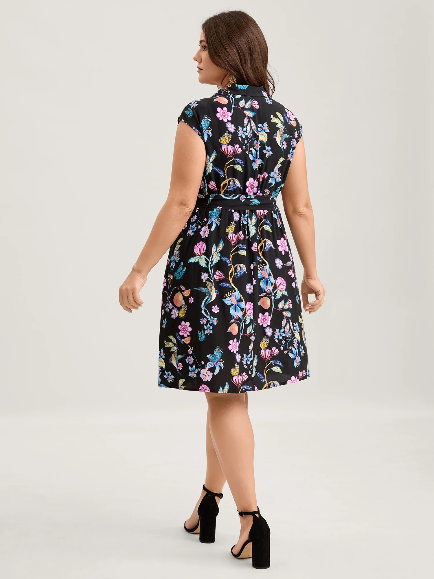 Garden Print Waist-Tie Sleeveless Mini Dress - Image 4