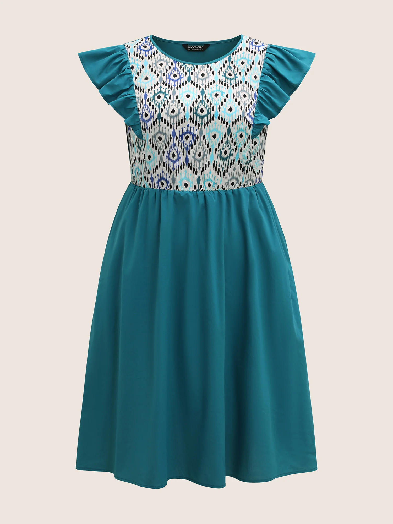 Geometric Print Patchwork Cap Sleeve Dress - Image 7